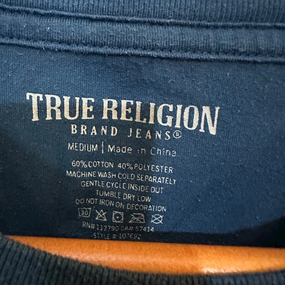 True Religion Mens Short Sleeve T Shirt Blue Streetwear Y2K Casual‎ Size M
